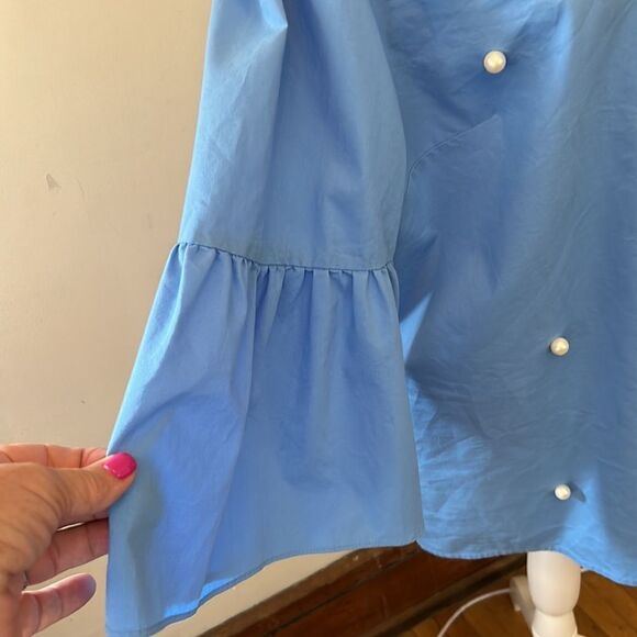 A.N.A blue blouse with faux pearl detail and statement sleeves Size XL - Picture 4 of 9